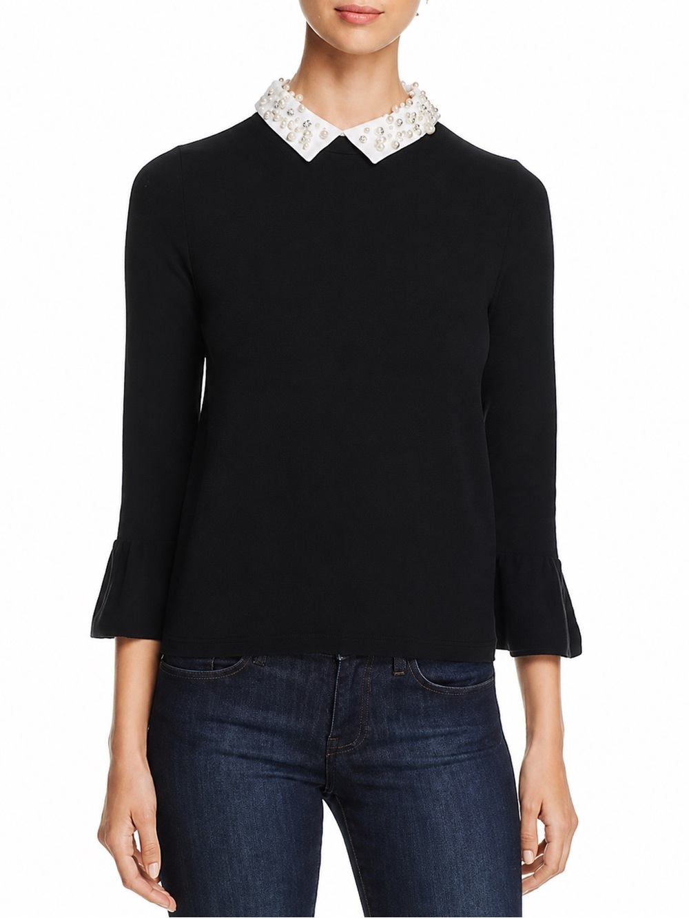 kate spade Black sweater with Pearl-Embellished White Collar sz S